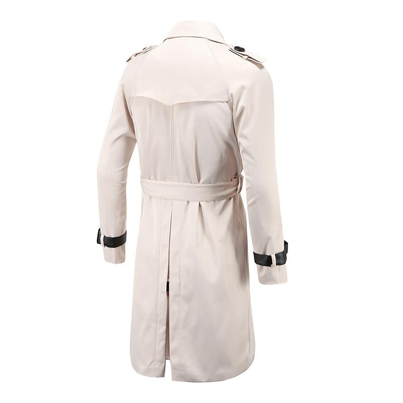 Mens Casual Slim Double Breasted Belt Long Trench Coat 07374820M