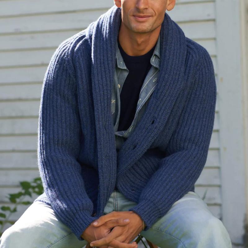 Mens Vintage Solid Color Lapel Cardigan 02825947Y