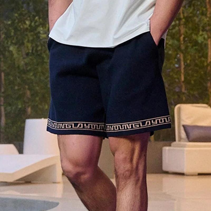 Mens Summer Casual Printed Elastic Waist Loose Sports Shorts 19455069M