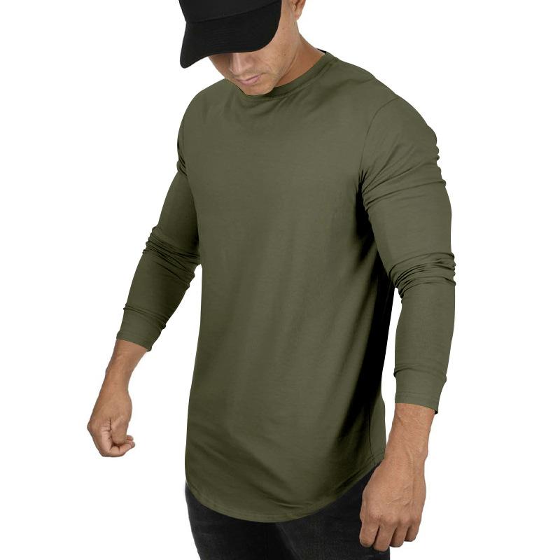 Mens Casual Solid Color Round Neck Long Sleeve T-Shirt 18939148M