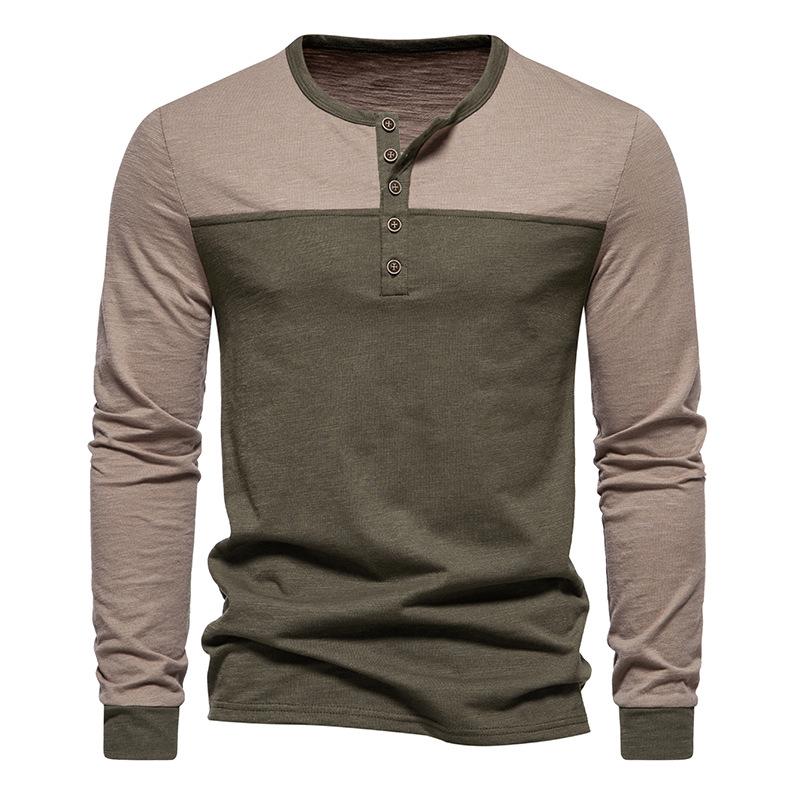 Mens Colorblock Henley Collar Long Sleeve T-shirt 85316297Z