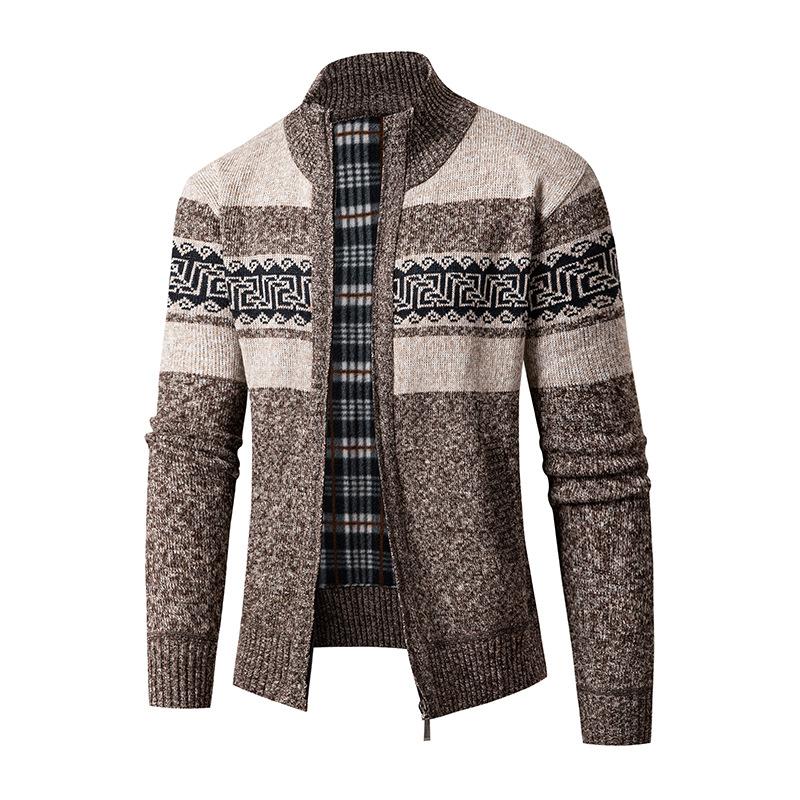 Mens Stand Collar Zippered Colorblock Knitted Jacket 91758090X