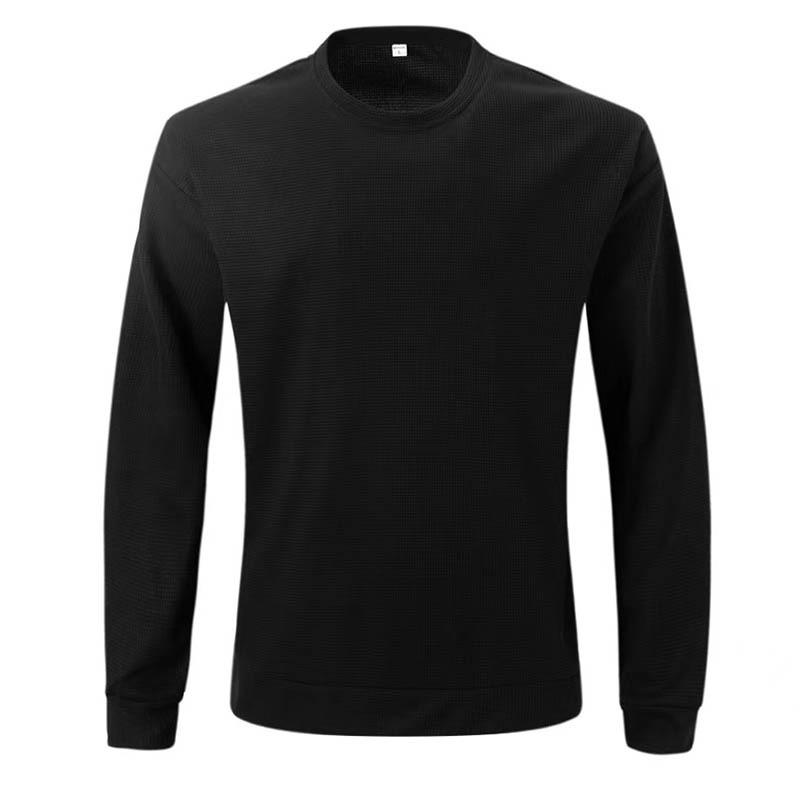 Mens Waffle Raglan Sleeve Round Neck Solid Color Versatile T-Shirt 97629586X