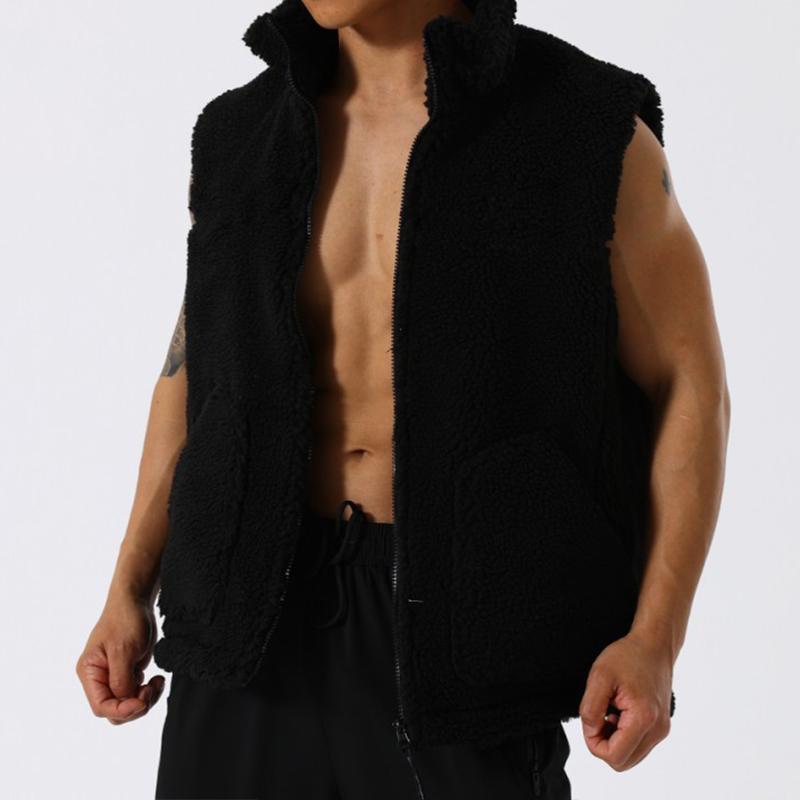 Mens Casual Stand Collar Polar Fleece Warm Loose Zipper Vest 19359658M