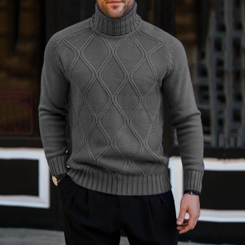 Mens Casual Solid Color Turtleneck Slim Knit Pullover Sweater 10753050M