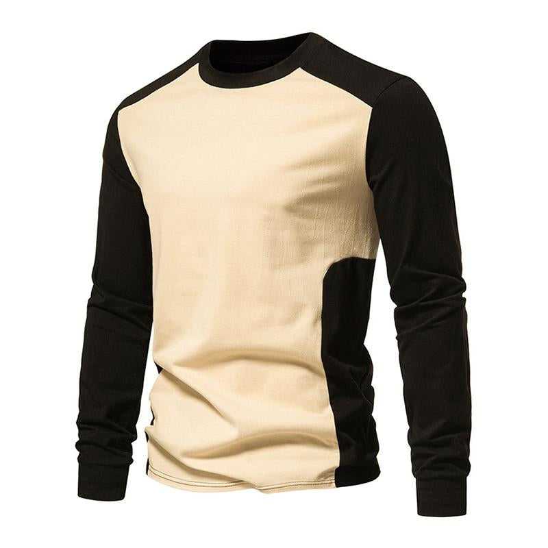Mens Vintage Colorblock Patchwork Round Neck Long Sleeve T-Shirt 61646610M