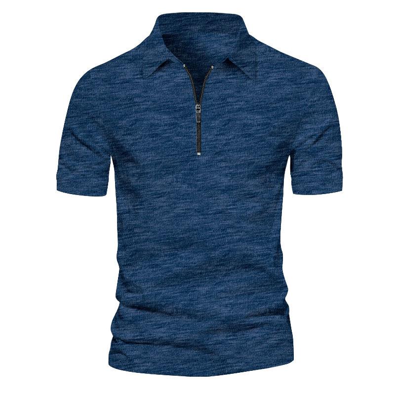 Mens Short Sleeve Zipper Solid Color Polo Shirt 89645806X