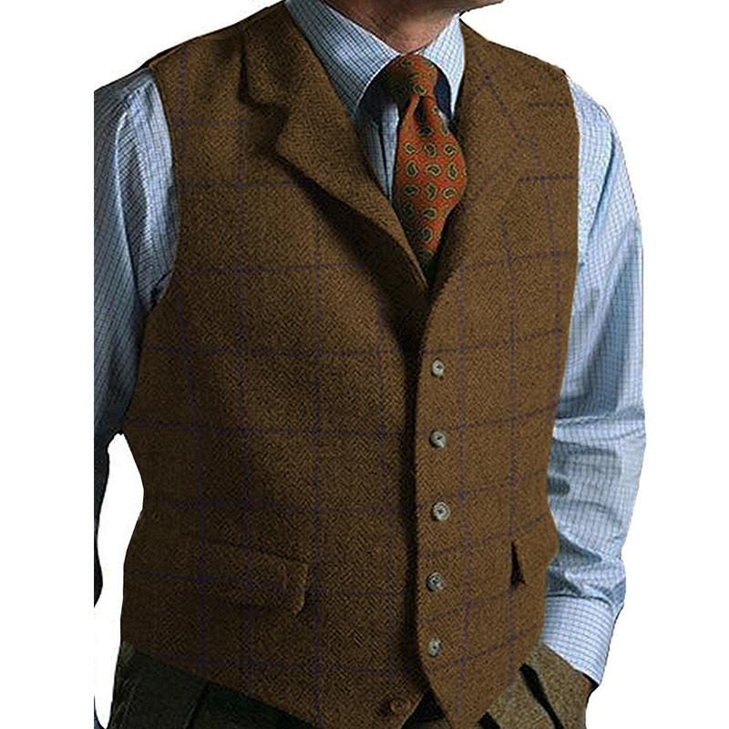 Mens Vintage Plaid Lapel Single Breasted Slim Vest 09816788M