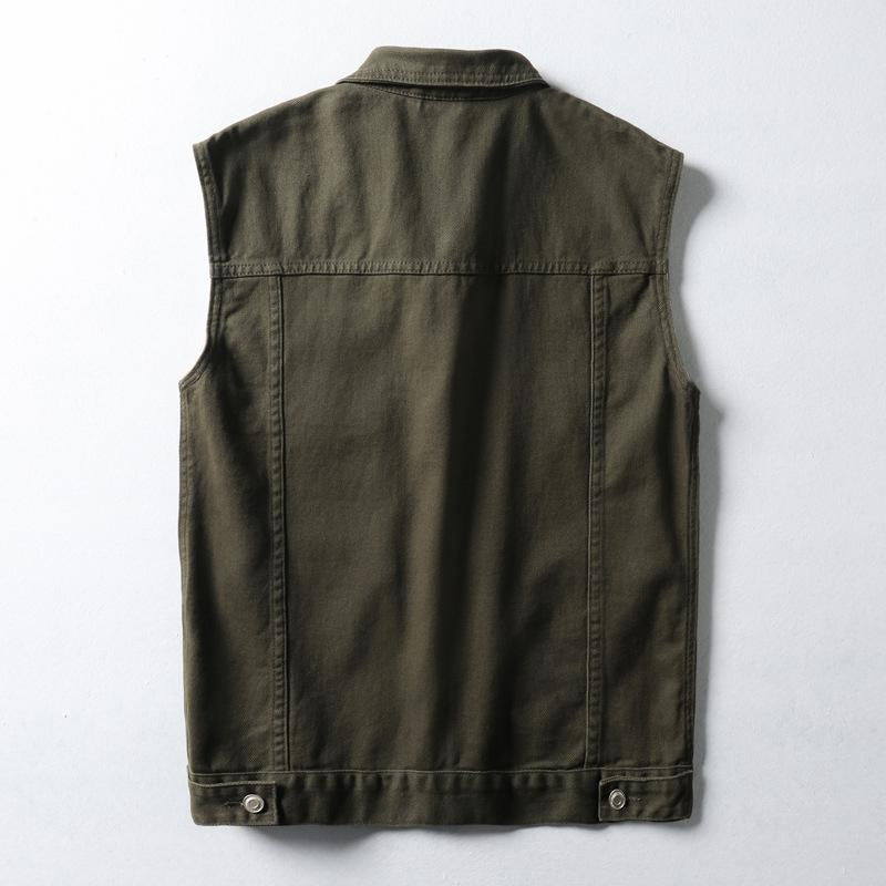 Mens Vintage Solid Color Double Chest Pocket Cargo Vest 64788389Y