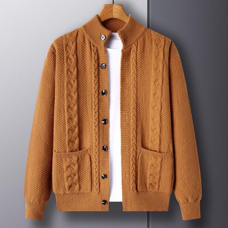 Mens Stand Collar Single Breasted Casual Knit Cardigan 55563704Z