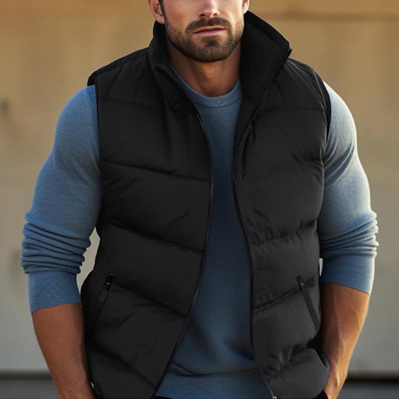 MenS Casual Solid Color Warm Stand Collar Down Vest 37623466Y