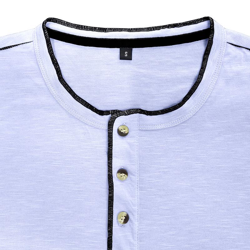 Mens Slub Cotton Crew Neck Long Sleeve Solid Henley T-Shirt 29496892X