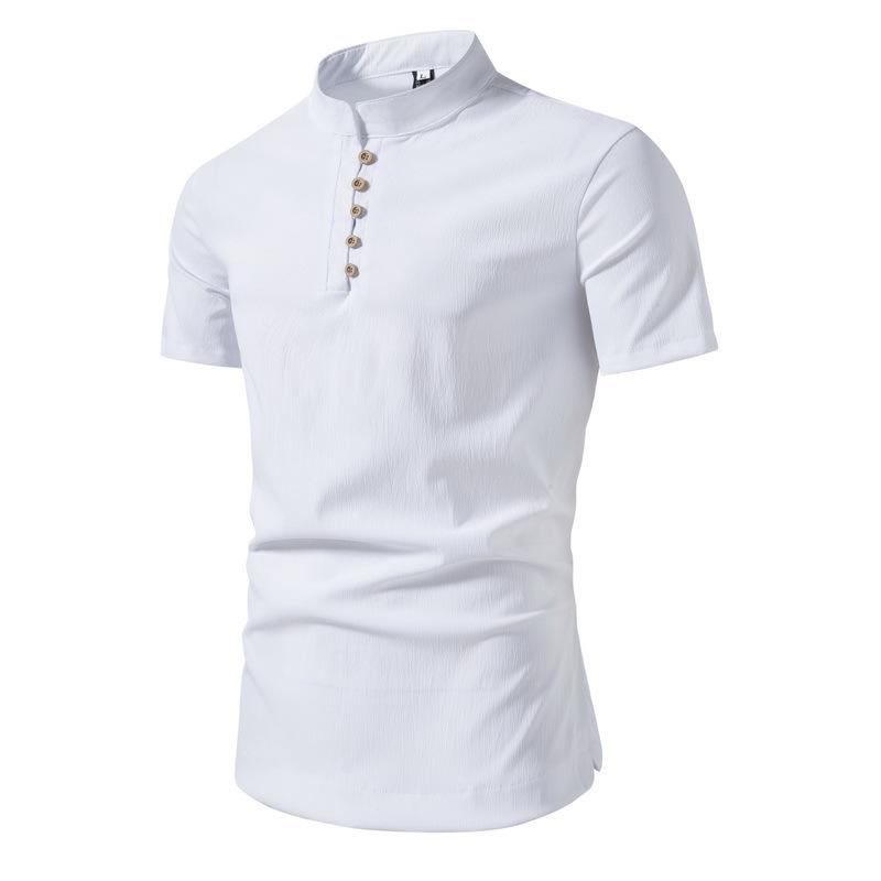 Mens Casual Shirt Retro Stand Collar Short Sleeve Shirt 25574754X