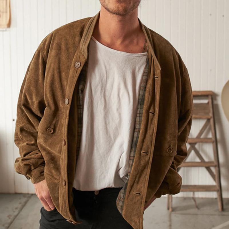 Mens Vintage Suede Stand Collar Jacket 59361757X