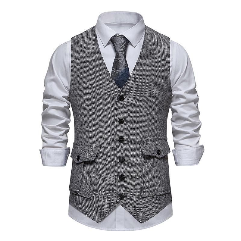 Mens Vintage V-Neck Single Breasted Patch Pocket Suit Vest (Shirt and Tie Excluded) 02085676M