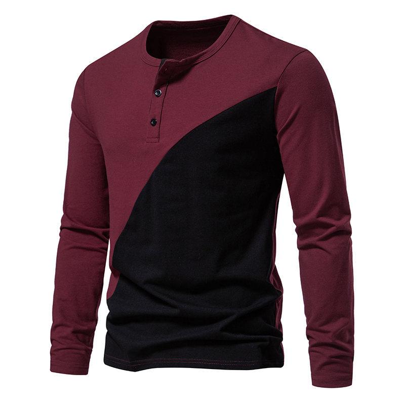 Mens Casual Colorblock Henley Collar Long Sleeve T-Shirt 76372776Y