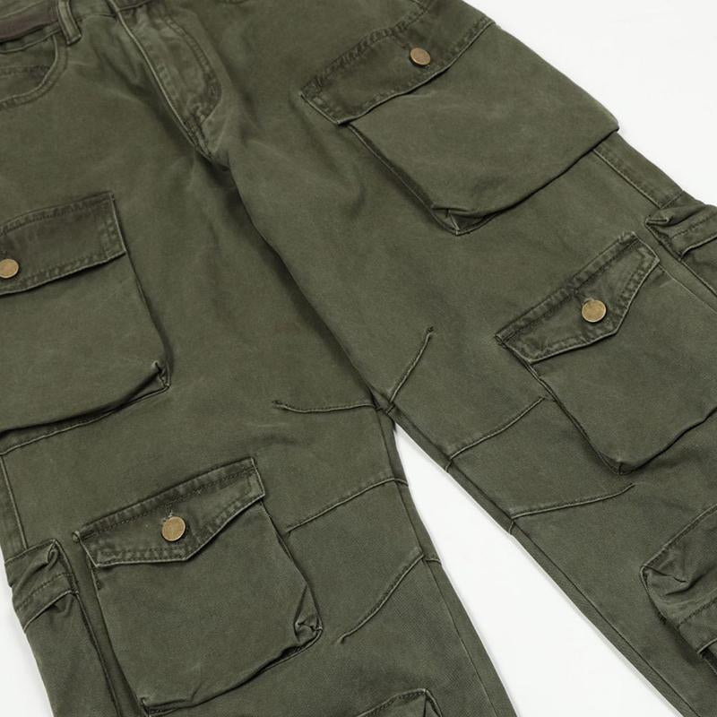 Mens Vintage Washed Loose Straight Multi-Pocket Cargo Pants 26247555M