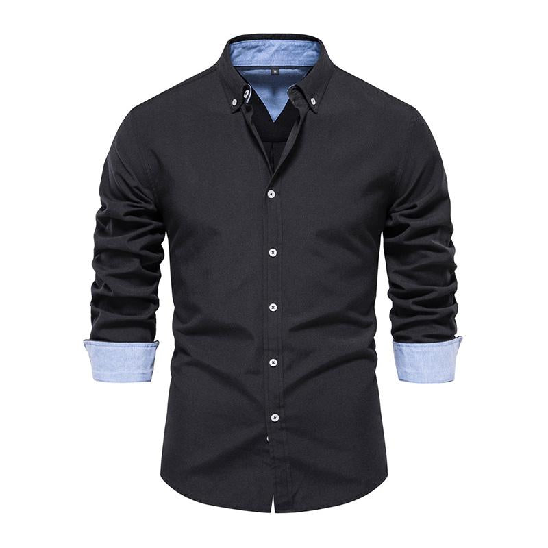 Mens Casual Colorblock Breathable Slim Lapel Long Sleeve Shirt 50485482M