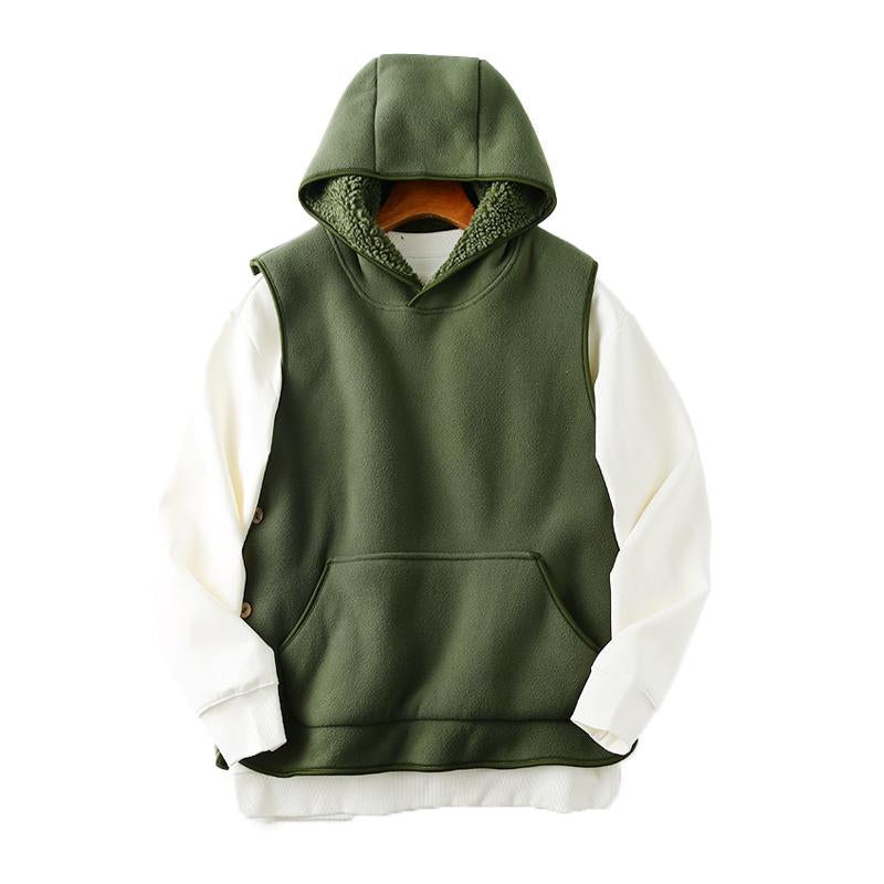 Mens Vintage Solid Color Sherpa Plush Warm Hooded Vest 19229618Y