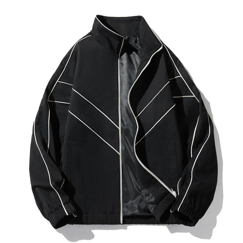 Mens Casual Stand Collar Loose Stitching Long Sleeve Baseball Jacket 46252202M
