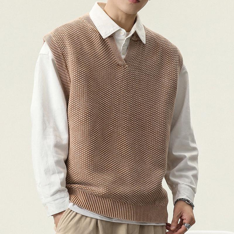 Mens Vintage Solid Color V-Neck Loose Pullover Knit Vest 09992875Y