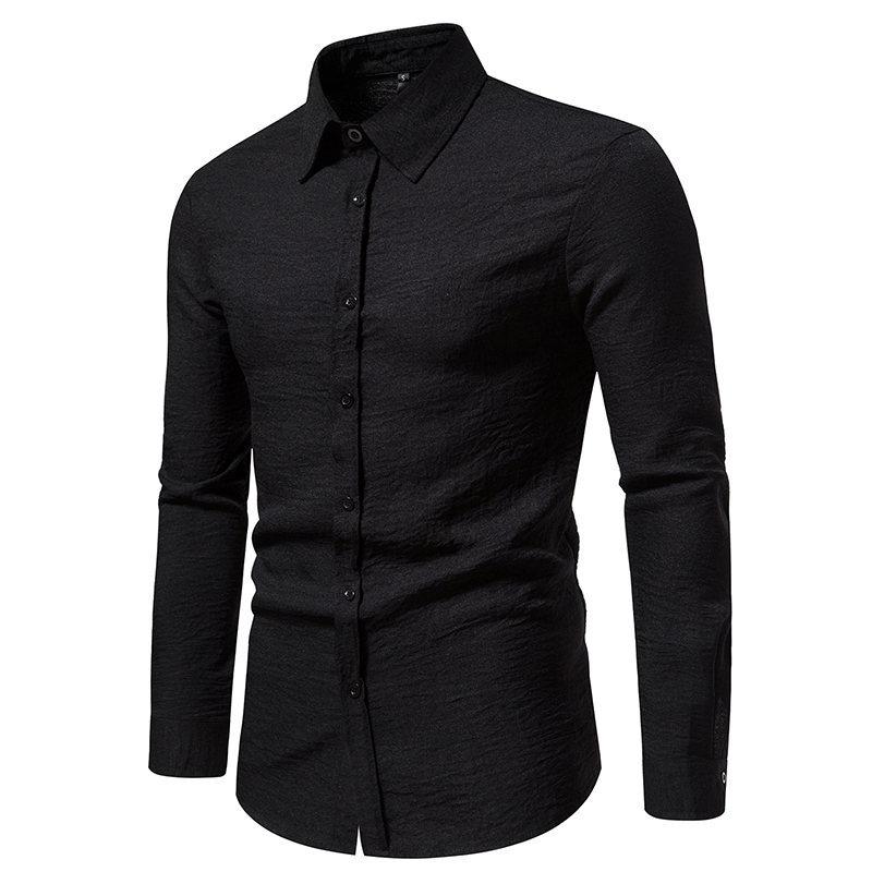 Mens Retro Solid Color Casual Long Sleeve Shirt 86241706Y