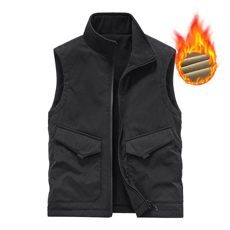 Mens Casual Solid Color Stand Collar Reversible Vfleece Warm Zipper Vest 64661748M