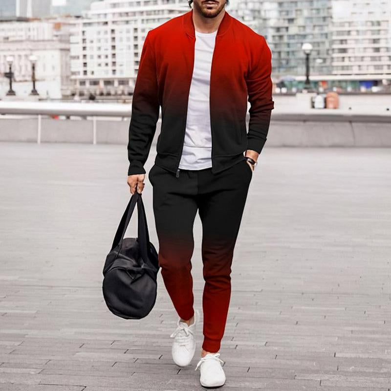 Mens Casual Printed Long Sleeve Jacket Trousers Set 50846681Y