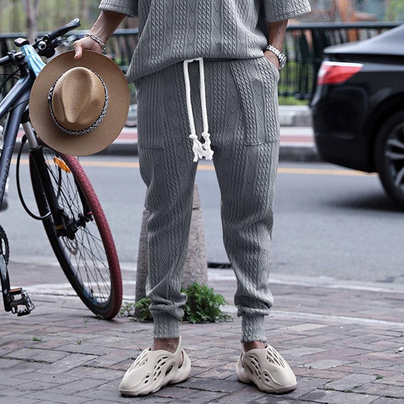 Mens Solid Jacquard Knitwear Elastic Waist Trousers 17187239Z