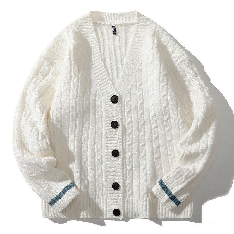 Mens V-neck Solid Color Single-breasted Casual Knitted Jacket 26136091X