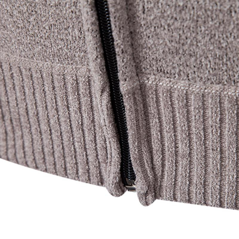 Mens Casual Colorblock Fleece Warm Zip Hooded Knitted Cardigan 19223129M
