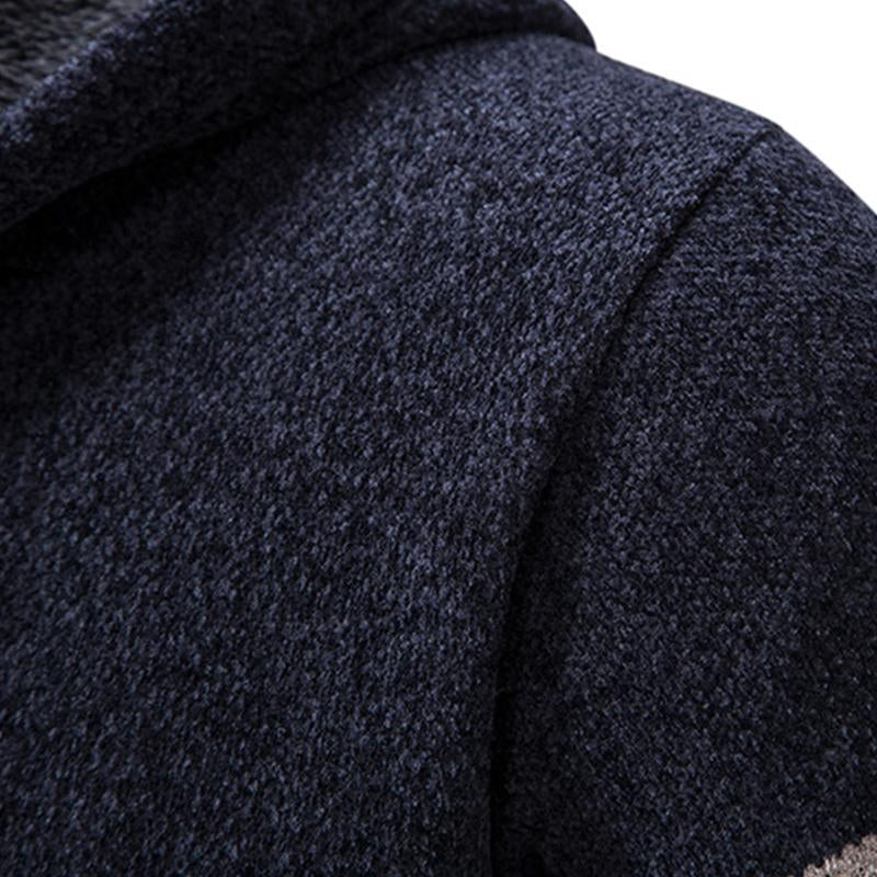 Mens Casual Colorblock Fleece Warm Zip Hooded Knitted Cardigan 19223129M