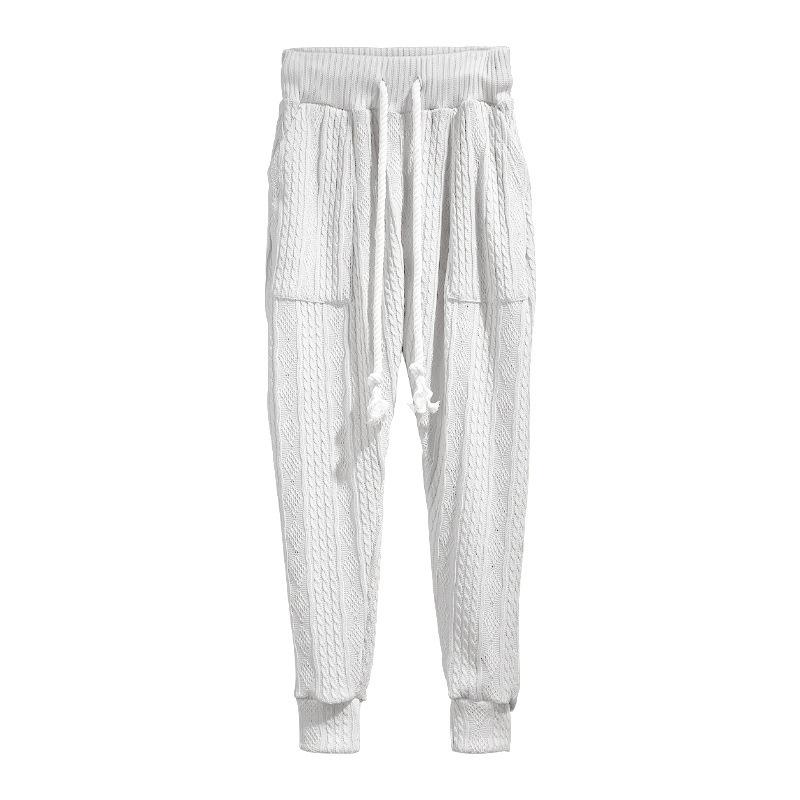 Mens Solid Jacquard Knitwear Elastic Waist Trousers 17187239Z