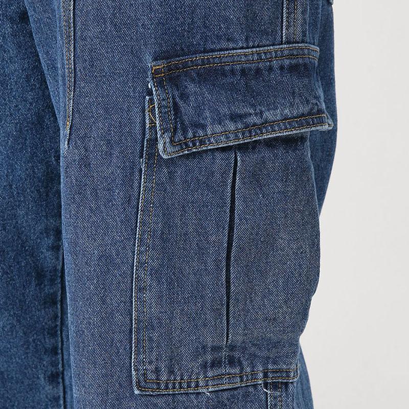 Mens Vintage Washed Multi-Pocket Loose Cargo Jeans 99235980M