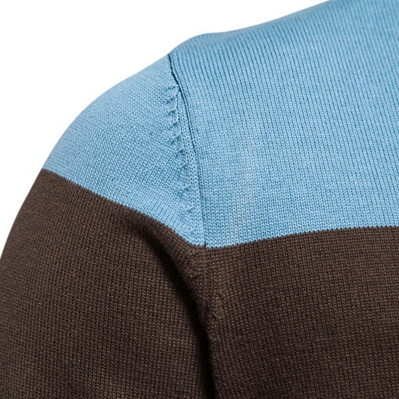 Mens Vintage Stand Collar Contrasting Color High Quality Knitted Zipper Cardigan 05346746M