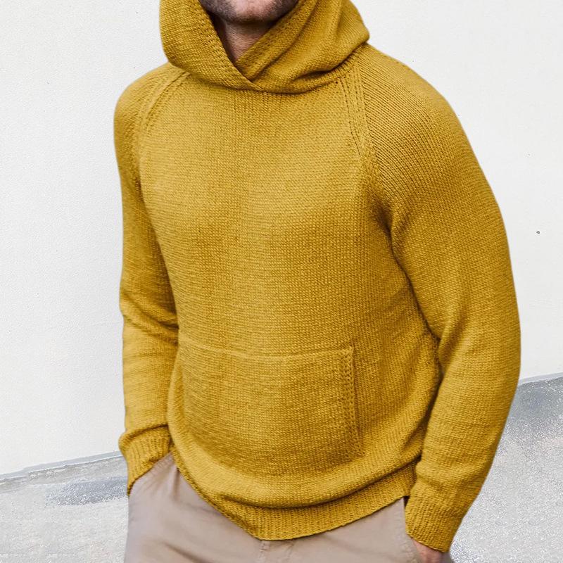 Mens Casual Solid Color Long Sleeve Hooded Knit Sweater 53760000M
