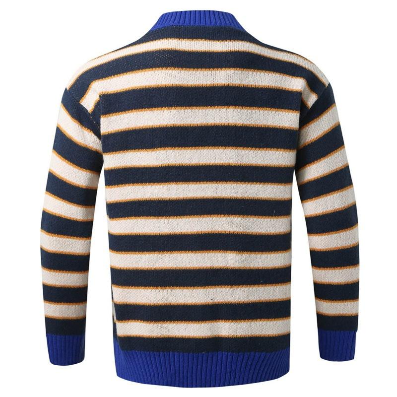 Mens Casual V-Neck Striped Single-Breasted Loose Knitted Cardigan 69993640M