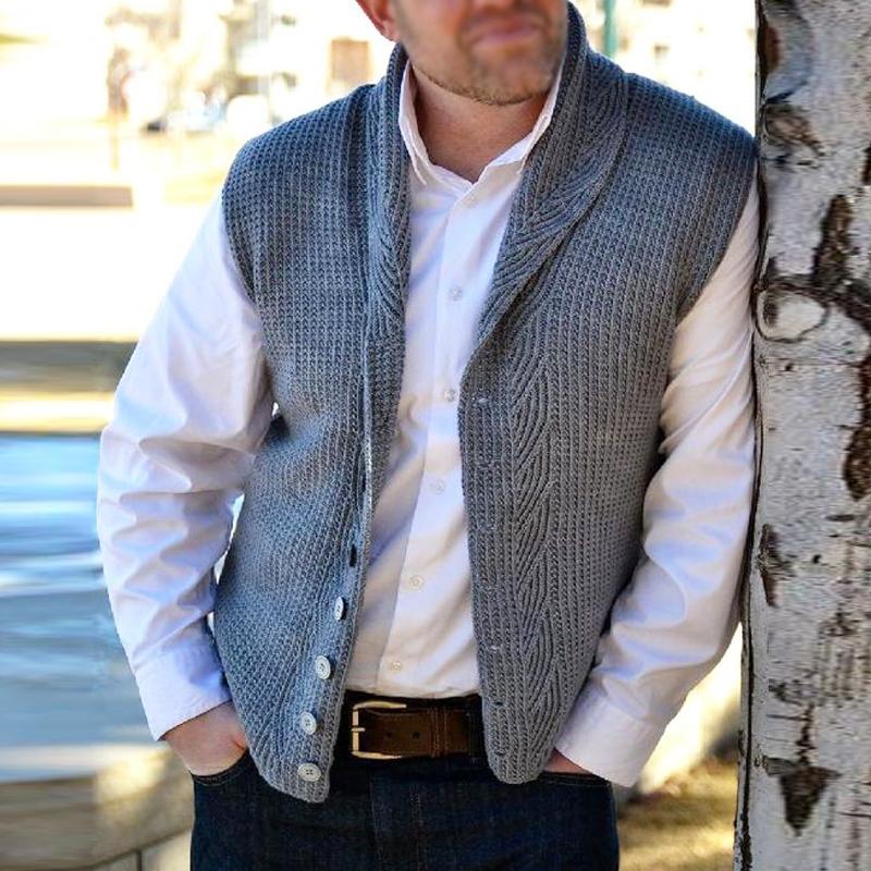 Mens Vintage Solid Color Shawl Collar Knitted Vest 90526610Y