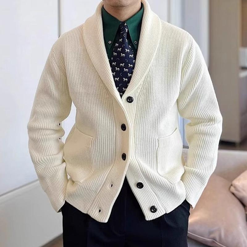 MenS Vintage Solid Color British Style Shawl Collar Knitted Cardigan 34215752Y