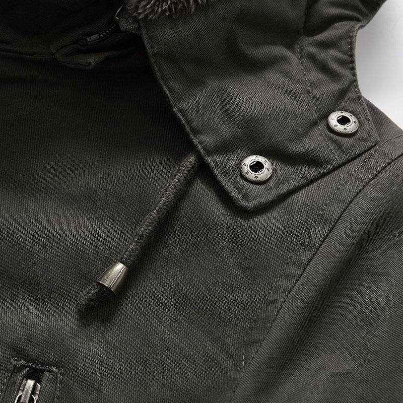 Mens Casual Cotton Multi-Pocket Hooded Zipper Fleece Lined Warm Mid-Length Coat 66242493M