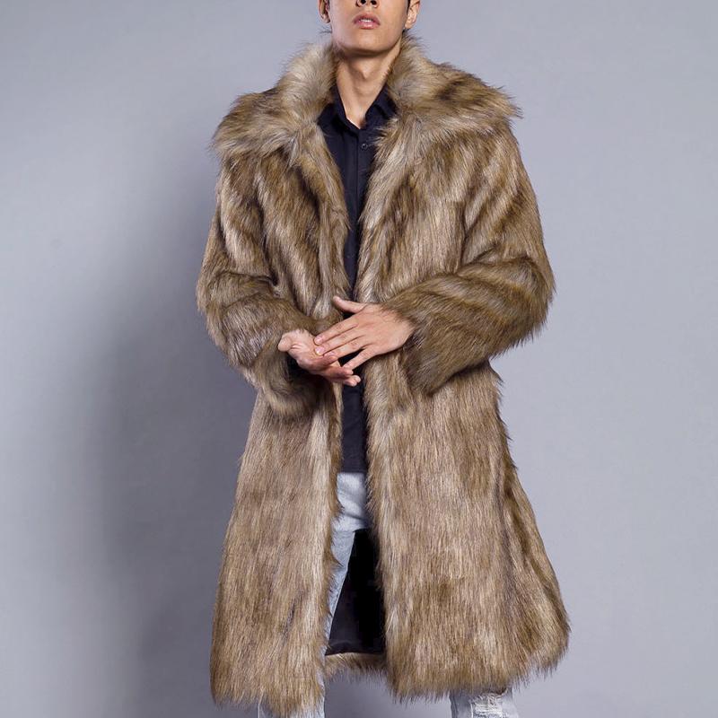 Mens Square Collar Long Imitation Fur Coat 96475183X