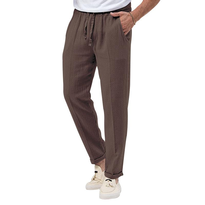 Mens Casual Breathable Solid Color Loose Elastic Waist Trousers 54375023M