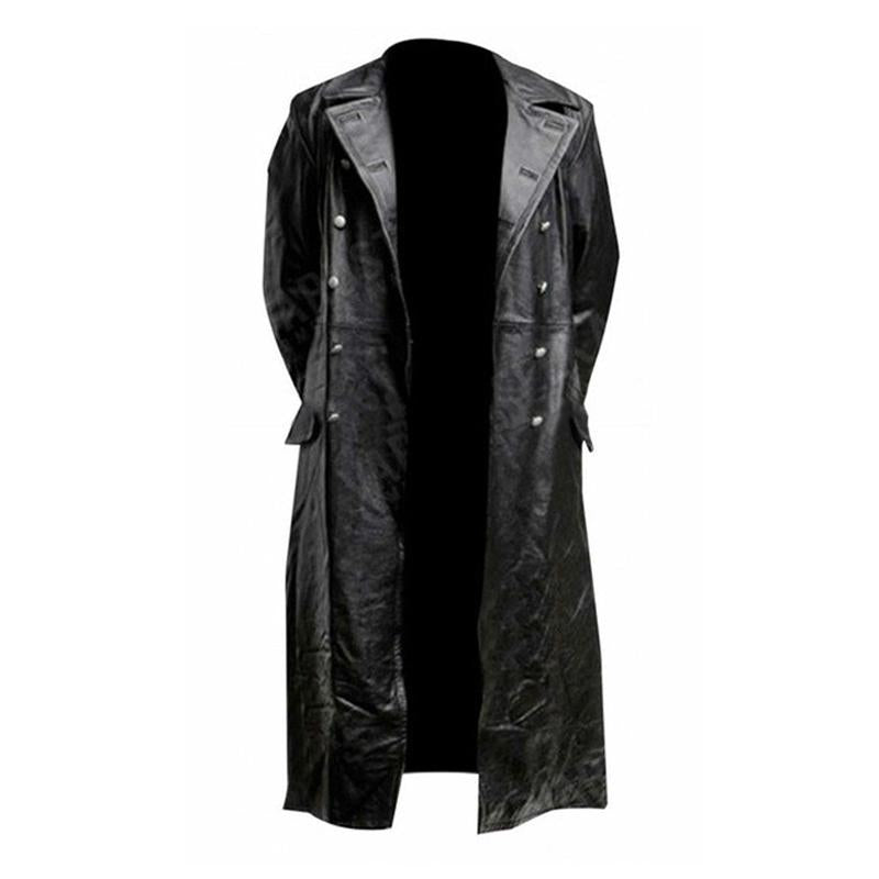 Mens Vintage Leather Lapel Long Coat 18845898X