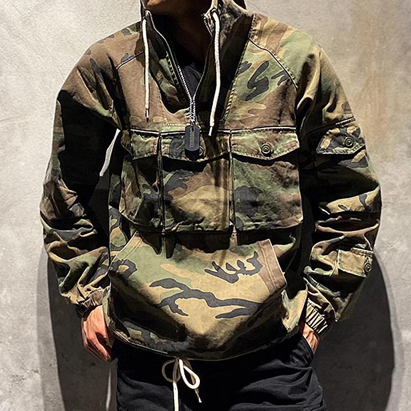 Mens Outdoor Multi-Pocket Camo Pullover Hoodie 08280113X