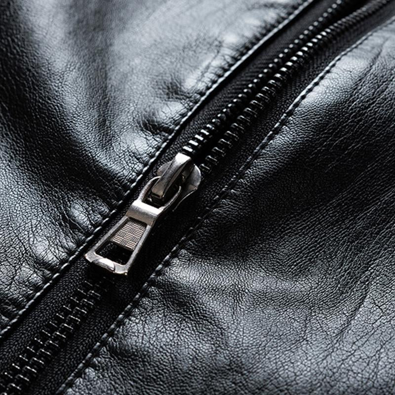 Mens Casual Stand Collar Zipper Slim Leather Jacket 99434666M