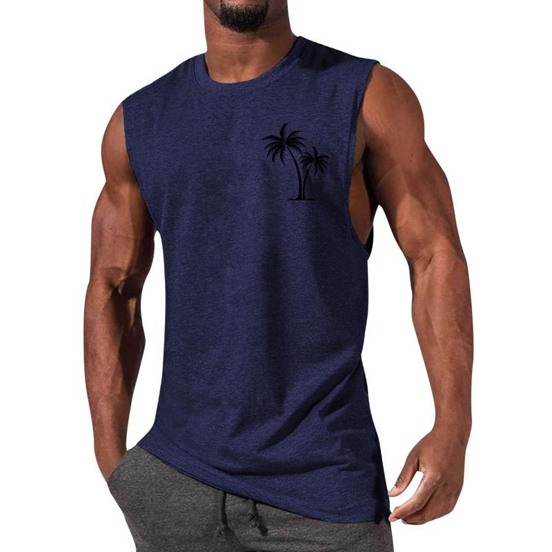 Mens Casual Sports Printed Round Neck Tank Top 12305907X