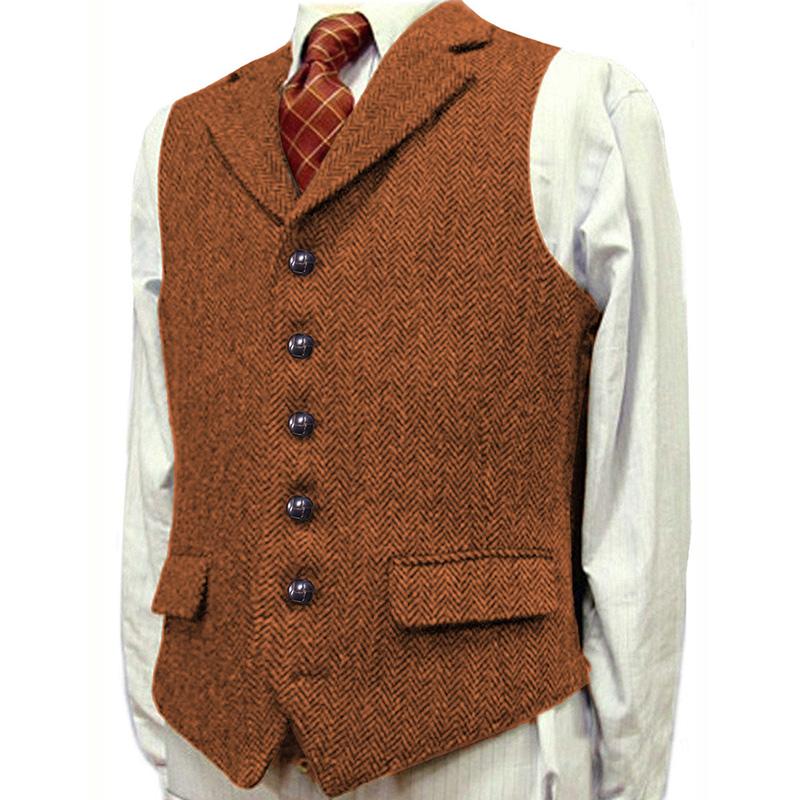 Mens Vintage Lapel Herringbone Single Breasted Suit Vest 96979880M