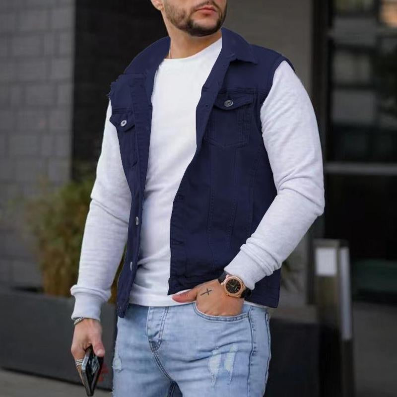 Mens Casual Solid Color Denim Sleeveless Vest 79108674Y