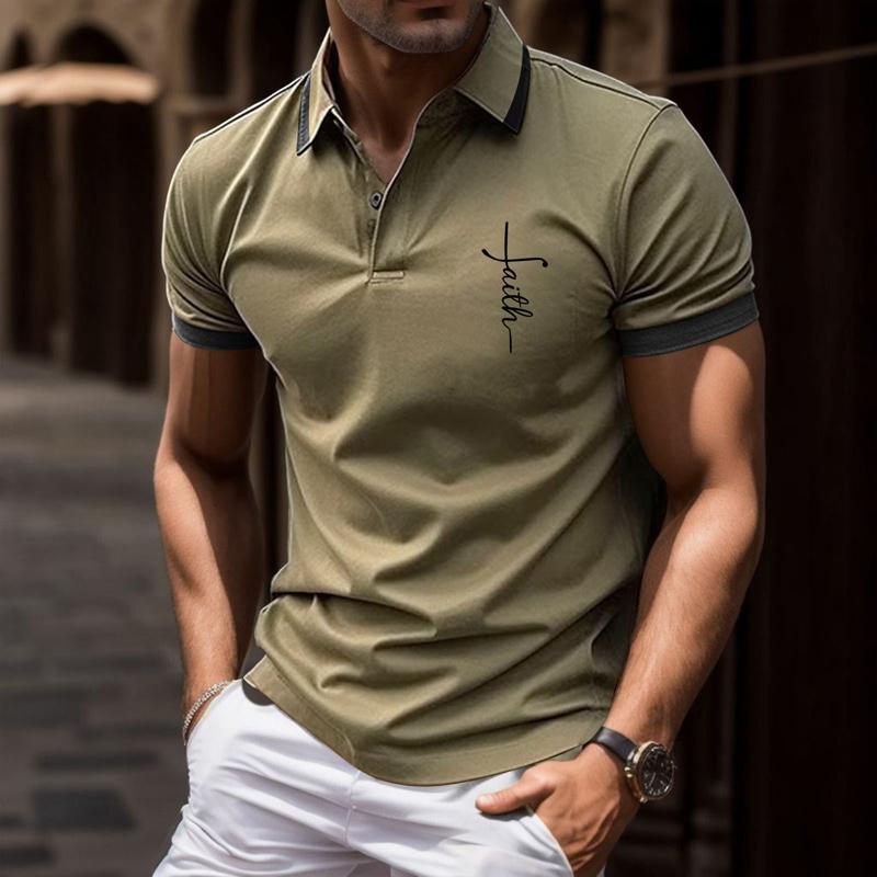 Mens Casual Letter Print Lapel Short Sleeve POLO Shirt 29644407Y