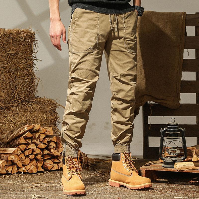 Mens Casual Cotton Loose Elastic Waist Multi Pocket Cargo Pants 14871078M